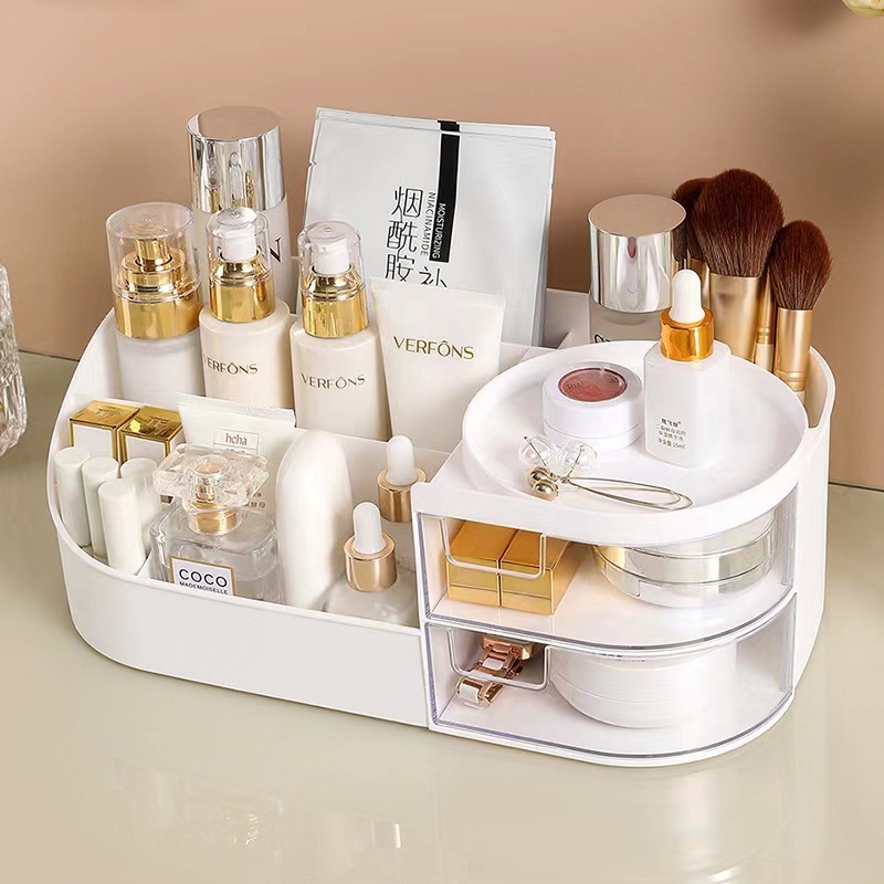 Desk Makeup Organizer with Drawers Large Capacity Countertop Dresser Cosmetic Organizer for Vanity Bathroom Bedroom Storage