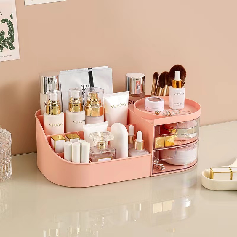 Desk Makeup Organizer with Drawers Large Capacity Countertop Dresser Cosmetic Organizer for Vanity Bathroom Bedroom Storage