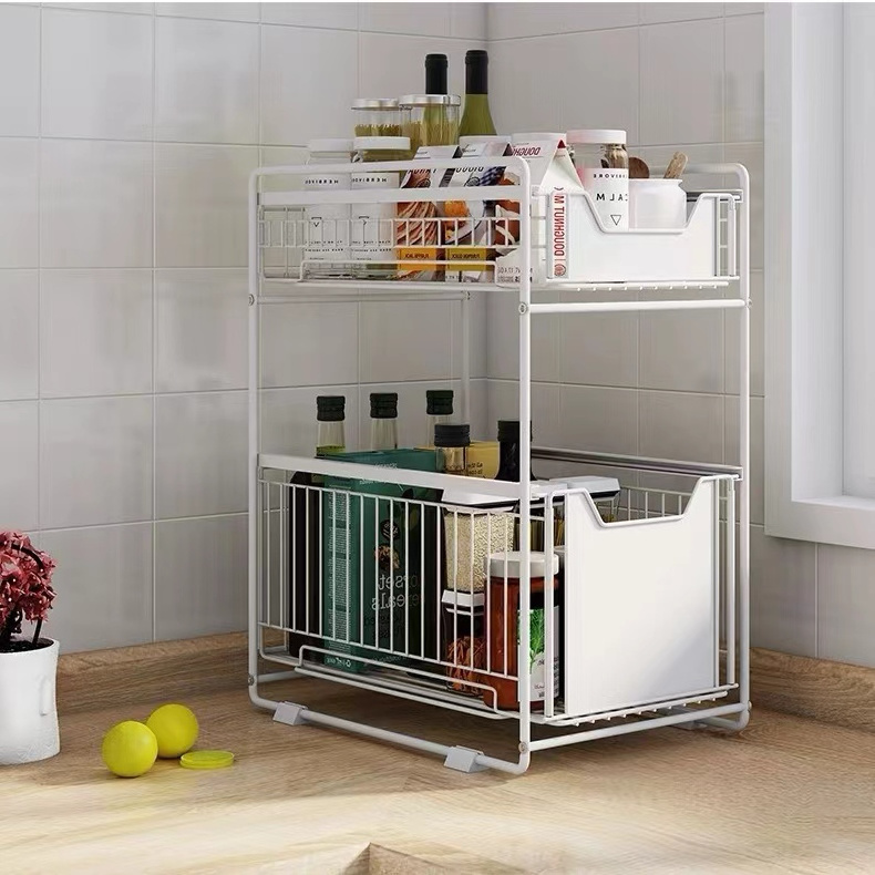 Under Sink Organizer Pull Out Cabinet 2 Tier Sliding Sink Shelf Storage Shelves Under Sink Storage for Kitchen Bathroom Cabinet