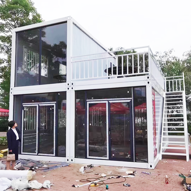 container house 20ft modular prefabricated container house two storey flat pack assemble house glass wall custom office villa