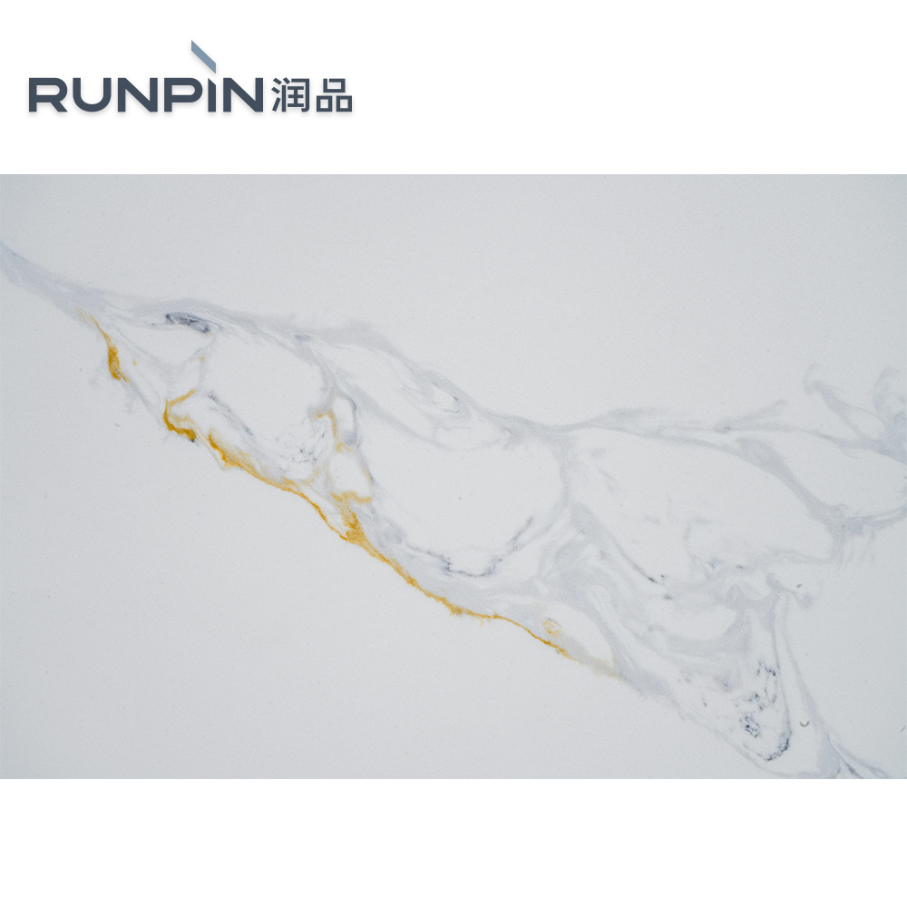 Runpin Artificial Quartz Stone Slab White Gold Calacatta Carrara Faux Quartz Slab Polished Villa Kitchen Countertop Customizable