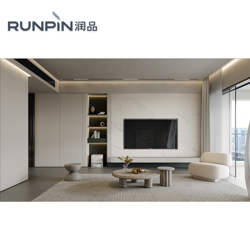 Runpin Artificial Quartz Stone Slab White Gold Calacatta Carrara Faux Quartz Slab Polished Villa Kitchen Countertop Customizable