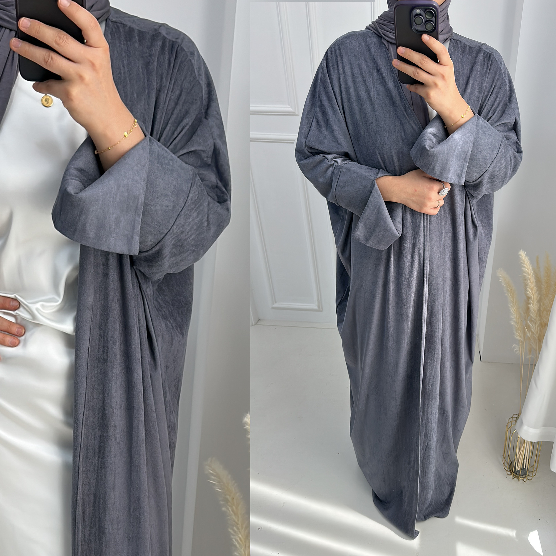 Wholesale Modest Islamic Clothing Luxury Dubai Abaya Turkey Dress Thick Velvet Coat Cardigan for Women Muslim Open Winter Abaya