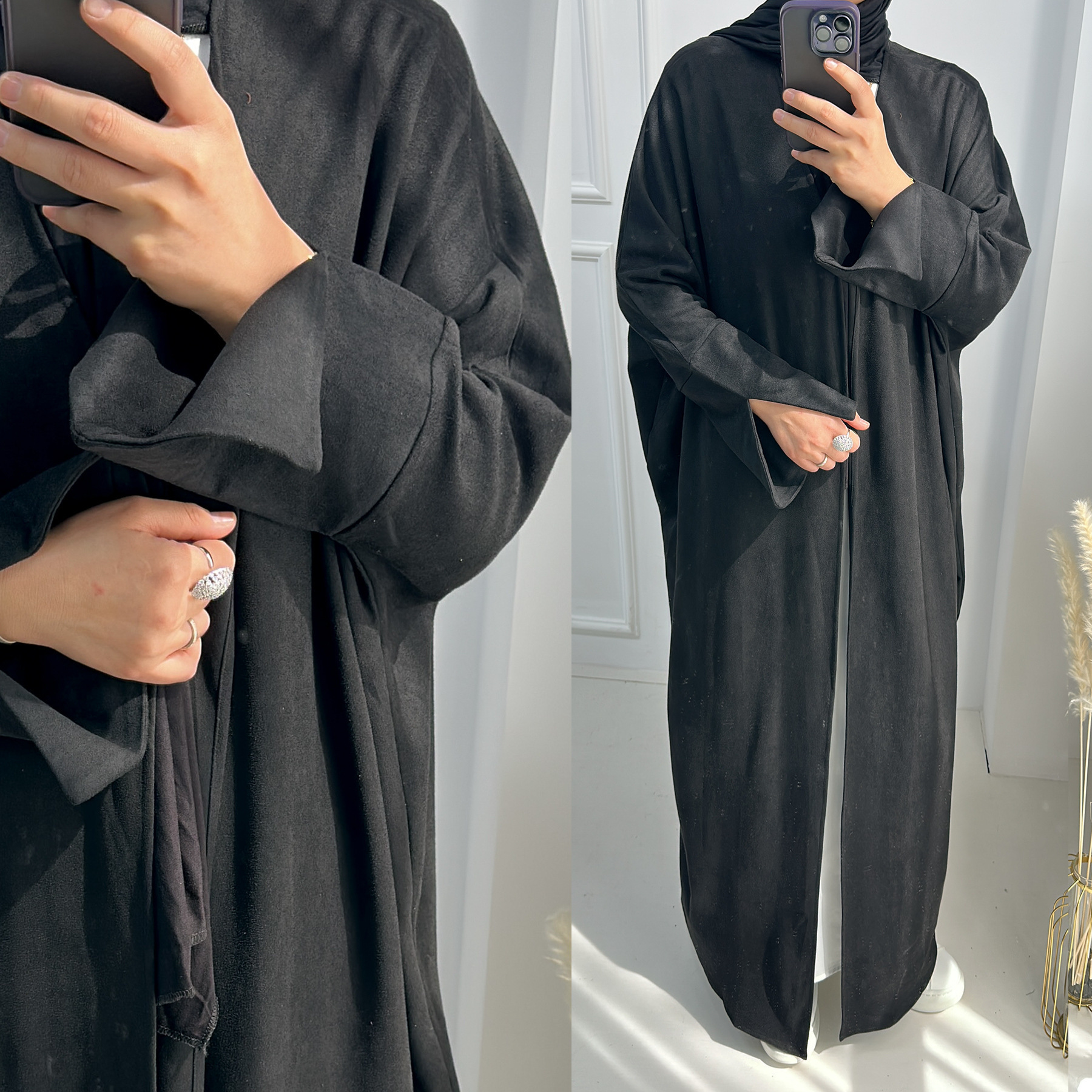 Wholesale Modest Islamic Clothing Luxury Dubai Abaya Turkey Dress Thick Velvet Coat Cardigan for Women Muslim Open Winter Abaya