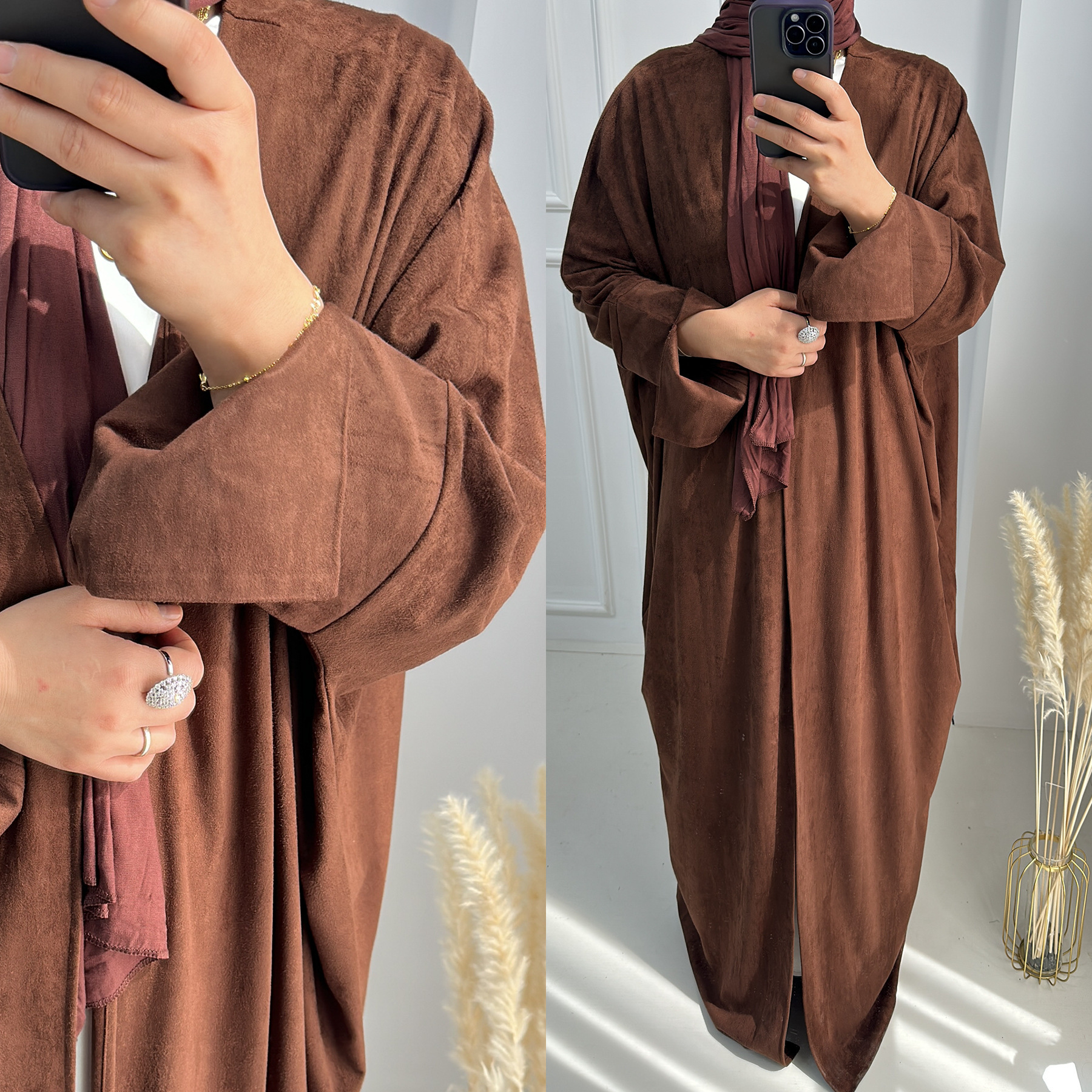 Wholesale Modest Islamic Clothing Luxury Dubai Abaya Turkey Dress Thick Velvet Coat Cardigan for Women Muslim Open Winter Abaya