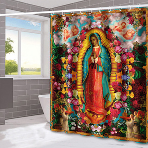 Hot Sale High Quality Hotel Bathroom Shower Curtain Bouquet Madonna Print Customized Waterproof Shower Curtain for Decoration