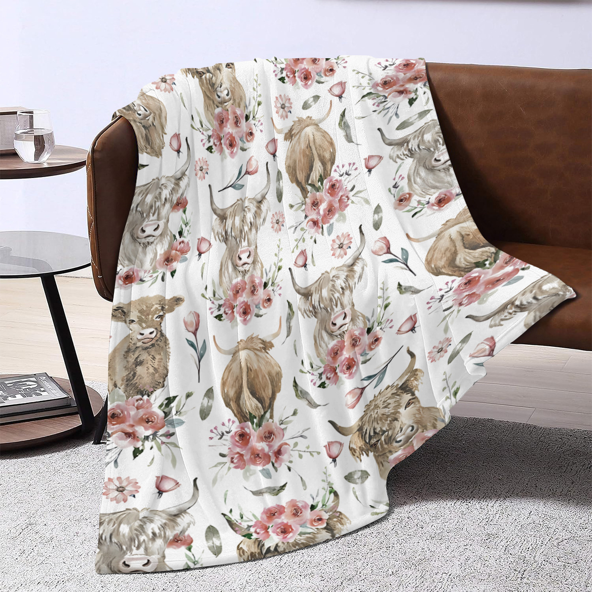 Custom Sublimation Blanket Printed Yak Bouquet Soft Quality Wool Weighted Flannel Blanket Winter Towel Custom Blanket