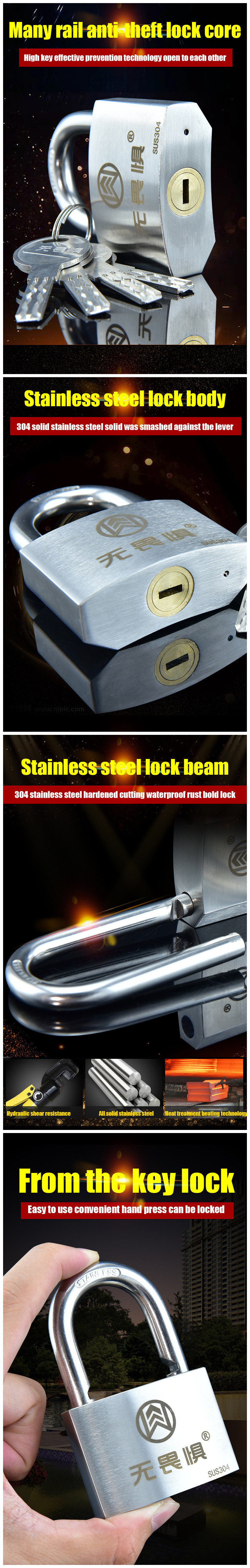 Grade 304 stainless steel anti-rust waterproof padlock for outdoor lock use best padlock lock