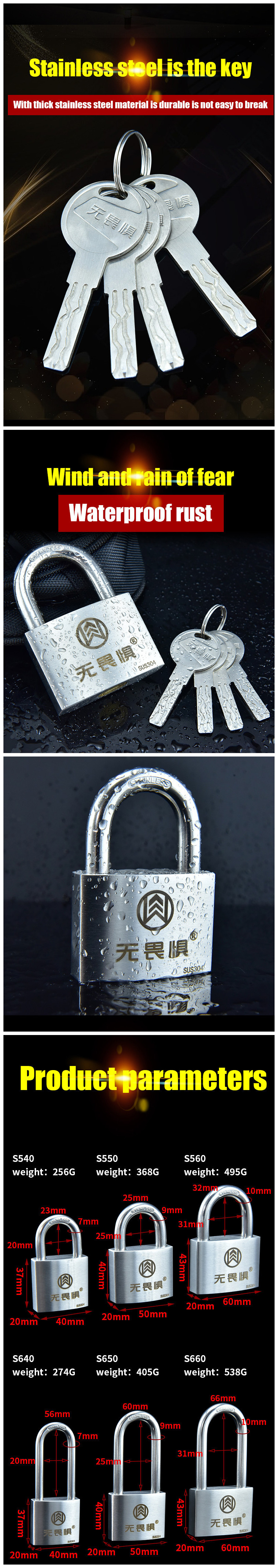 Grade 304 stainless steel anti-rust waterproof padlock for outdoor lock use best padlock lock