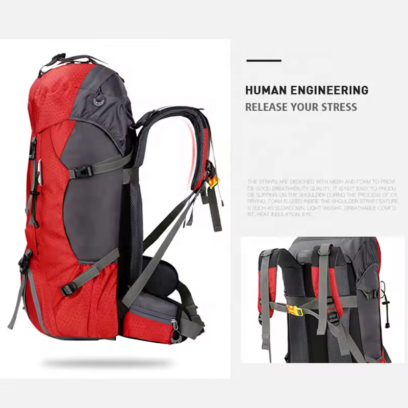 Custom Logo Hiking Backpack With Rain Cover 60L Large Capacity Mountain Rucksack Climbing Camping Traveling Bags For Men Women