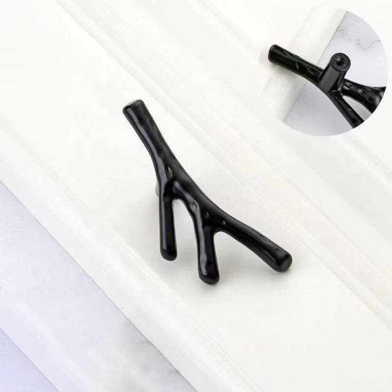 Modern minimalist black cabinet drawer handle kitchen shoe cabinet handle extended wardrobe door branch shape handle