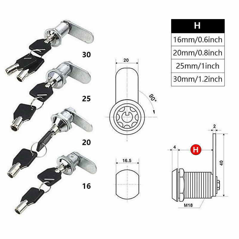 Urijk 1set 16/20/25/30mm Mailbox Locks Drawer Cupboard Lock Keys High Quality Tubular Cam Cylinder Locks For Safebox Files