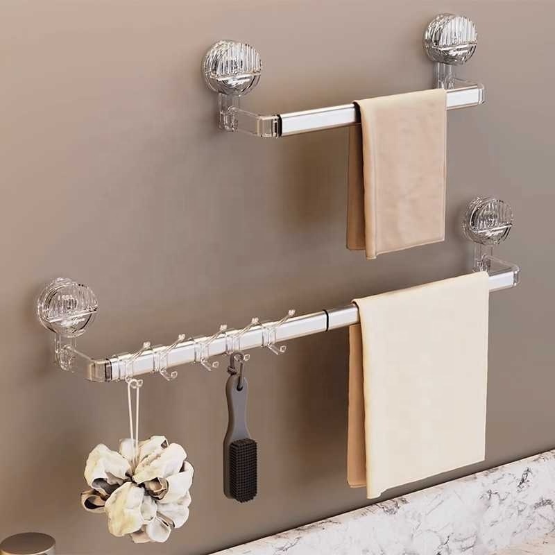 Suction Cup Towel Rack Bathroom No-Punch Bathroom Shelf Wall Mounted Towel Hanging Bar Hook Bath Towel Storage Shelf