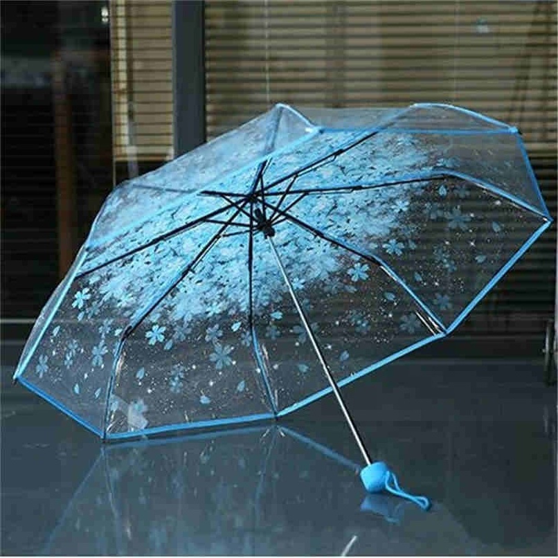 Women's Rain Umbrella Transparent Clear Cherry Blossom Mushroom Apollo Sakura Printed Three-folding Umbrella