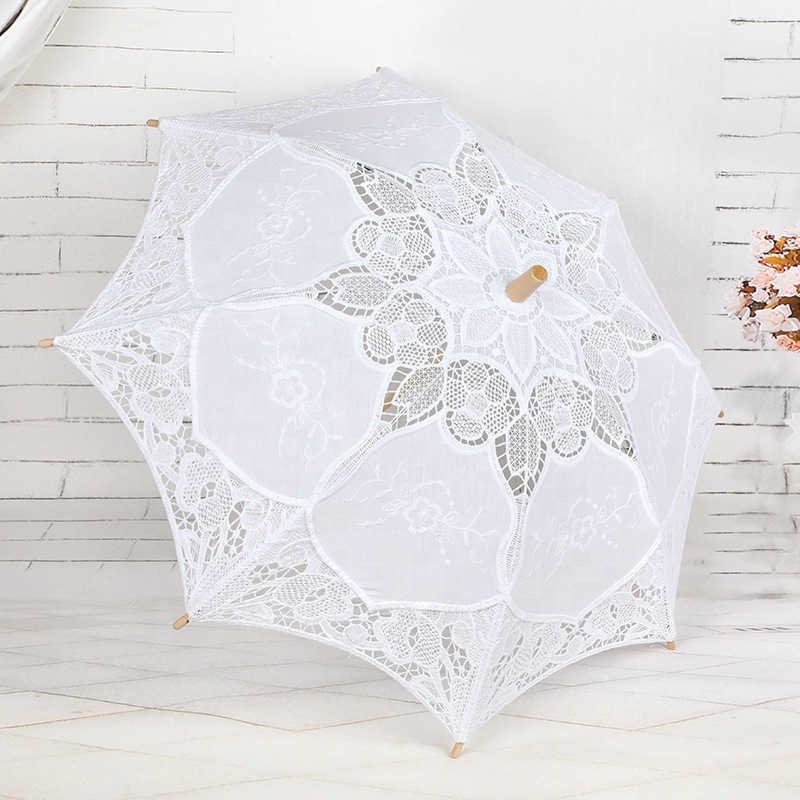 Spot Wedding Lace Umbrella with Wooden Handle Hollow Lace  Flower Umbrella Photography Prop  Wedding Decoration Umbrella