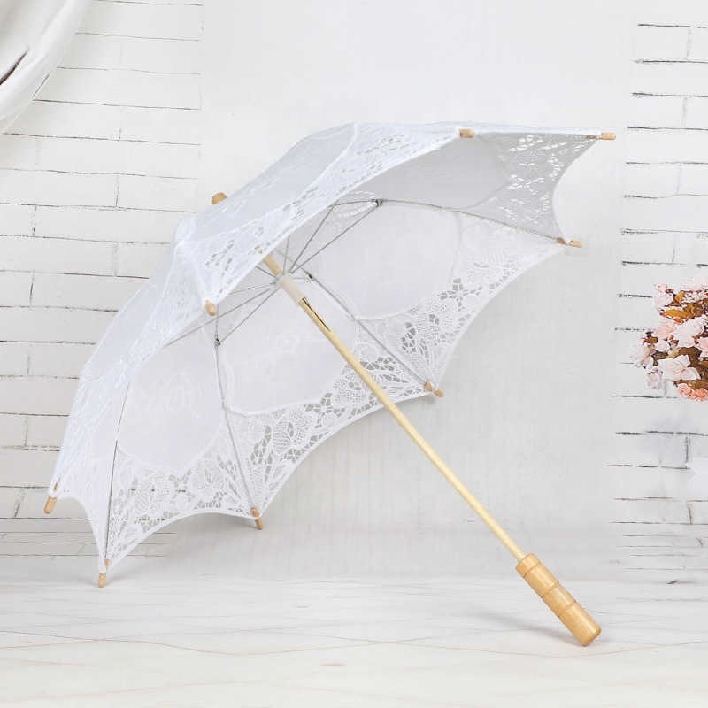 Spot Wedding Lace Umbrella with Wooden Handle Hollow Lace  Flower Umbrella Photography Prop  Wedding Decoration Umbrella