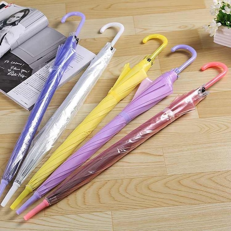 Print Logo Wholesale Colourful Transparent Rain Long Handle Umbrella Automatic Straight Pole Advertising Umbrella