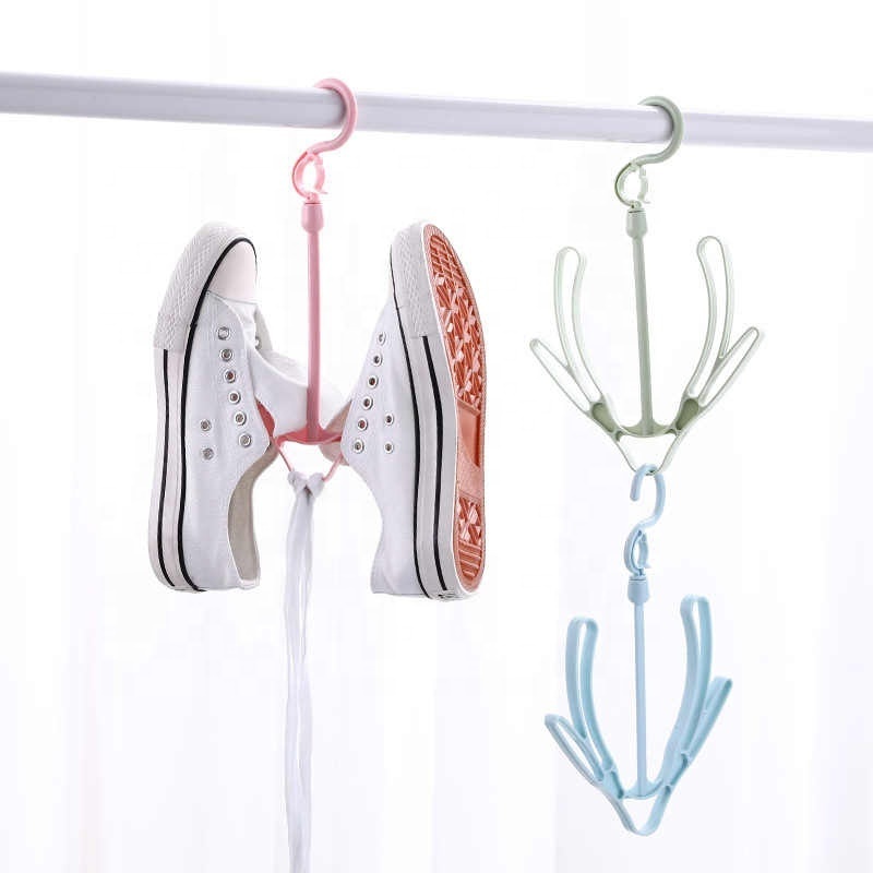 Multi-functional Double Hooks Balcony Tanning Shoe Rack Rotatable Storage