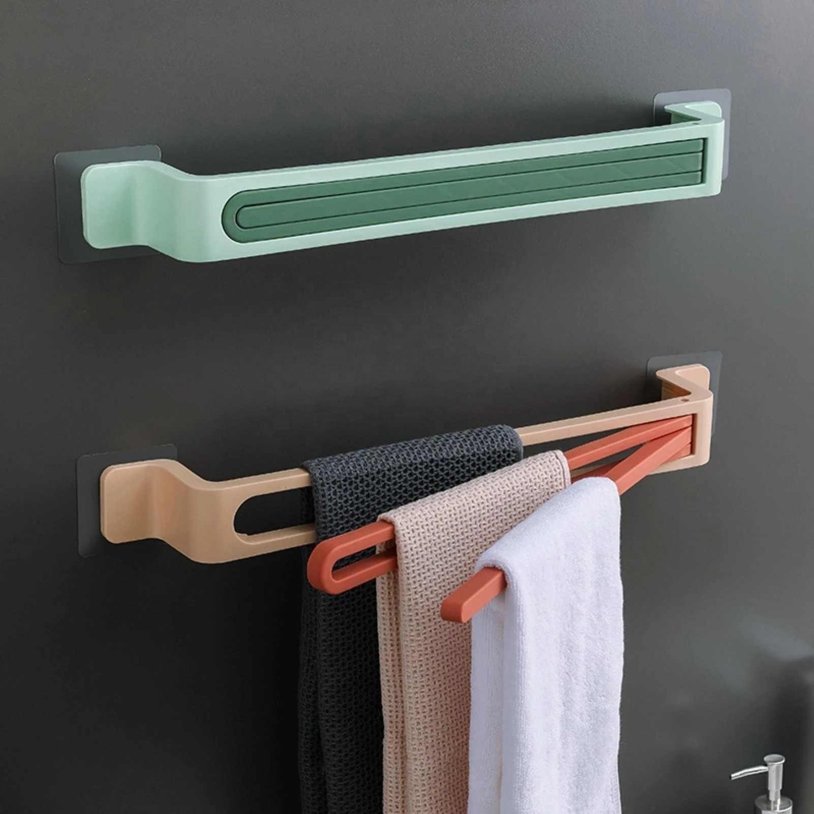 Wall-mount Folding Rotatable Swivel 2 Bars Bathroom Towel Storage Rack Holder Hanging Over Door Towel Racks Bathroom Storage