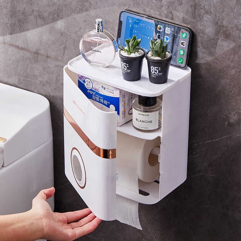 Toilet Tissue Box Perforated And Waterproof Wall Mounted Toilet Storage Rack Creative Roll Paper Rack Paper Drawer