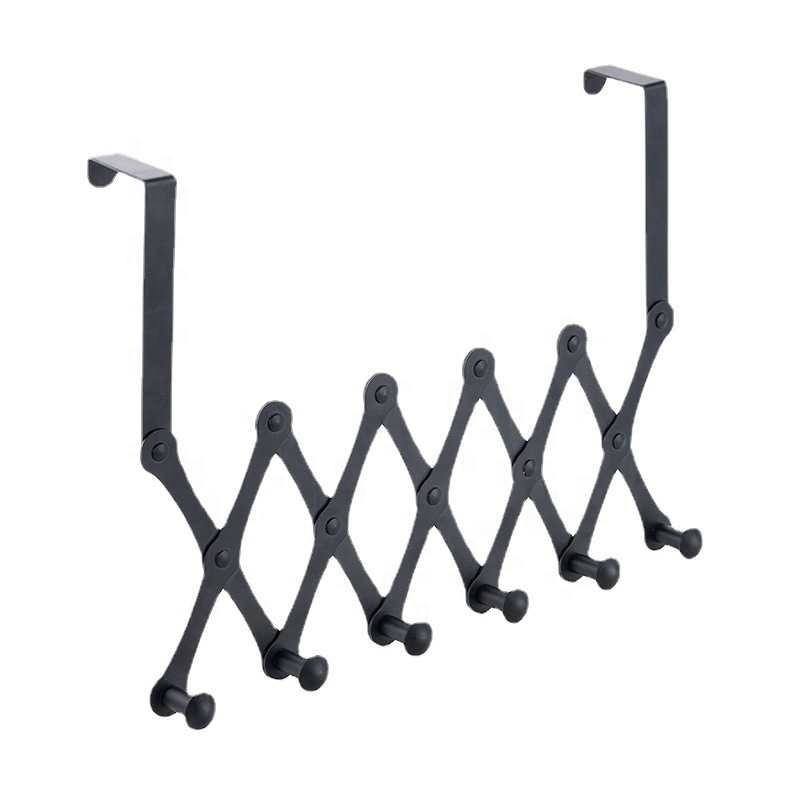 Cross Border Stainless Steel Retractable Door Rear Hook Bathroom Black Hook Bedroom Storage Rack Retractable Row Hooks