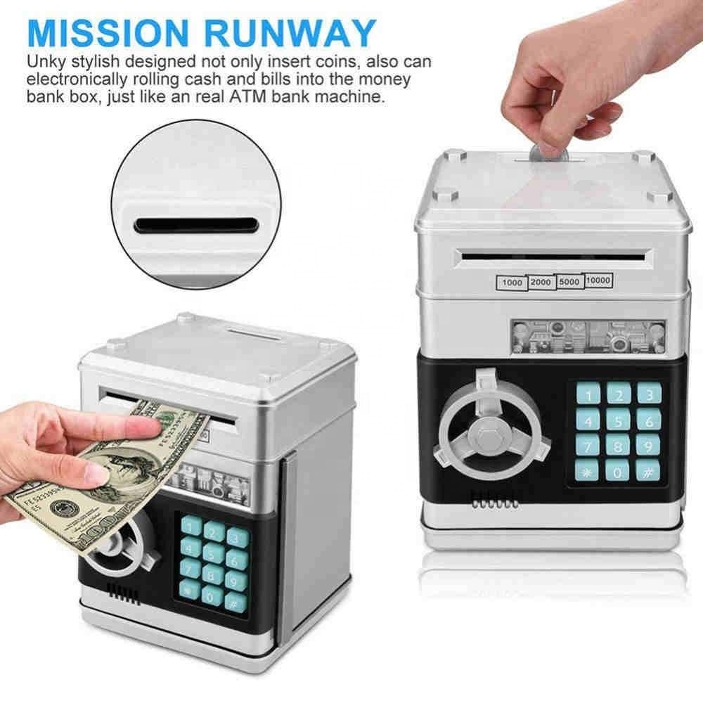 Electronic Piggy Bank ATM Password Money Box Cash Coins Saving Box ATM Bank Safe Box Automatic Deposit Banknote Christmas Gift