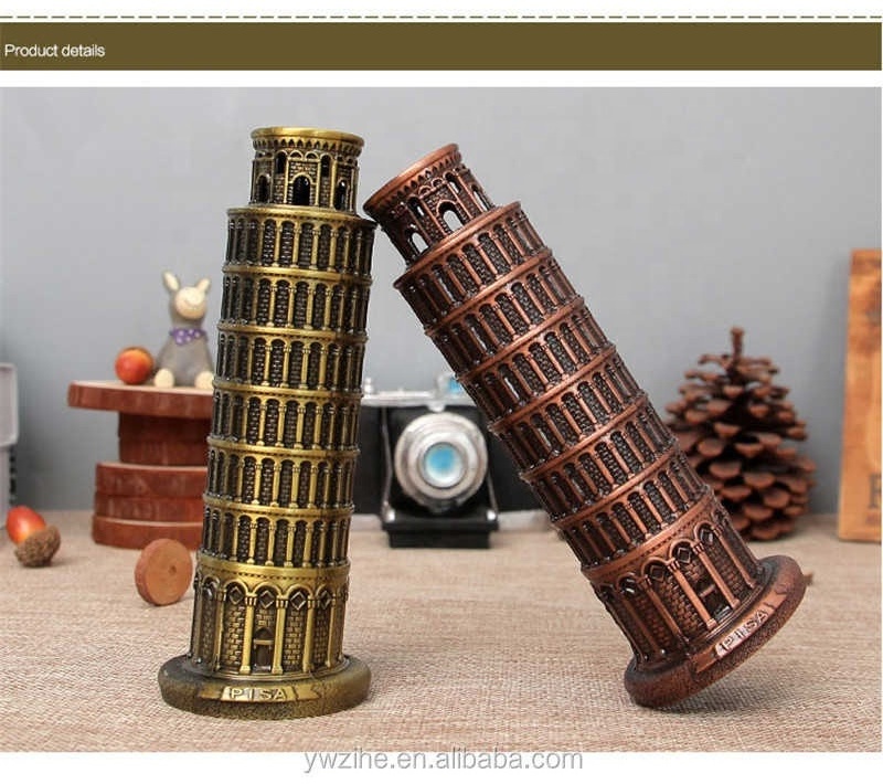 Handmade Household Decoration Figurine Retro Leaning Tower Of Pisa Model Metal Crafts Office Ornaments Gifts Auspicious Tower