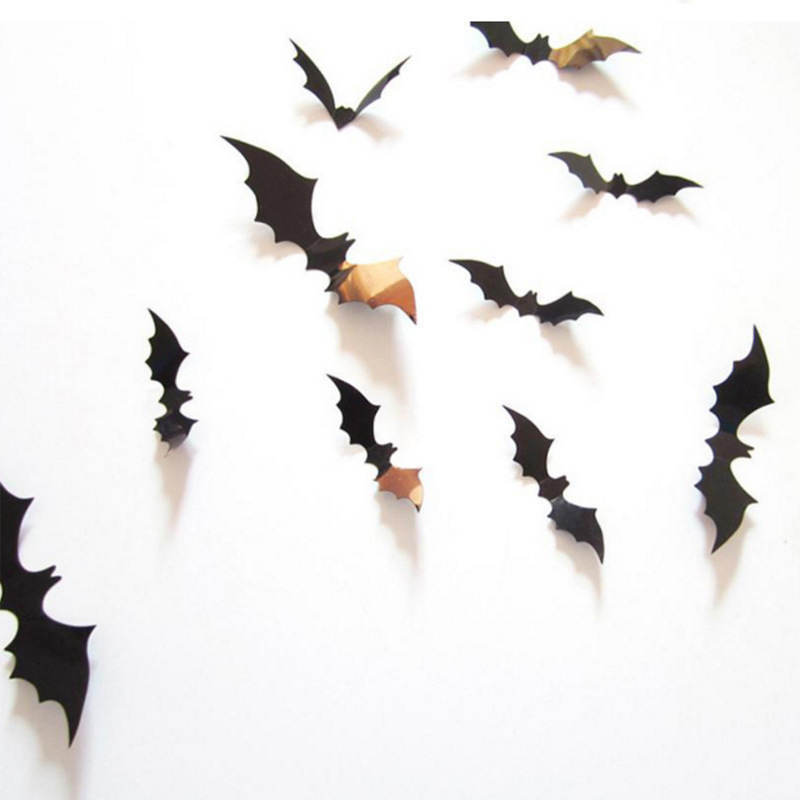 Halloween Decoration Foreign Trade PVC Wall Stickers 3D The Bat Three-dimensional Bat Decorative Stickers 12 Pieces