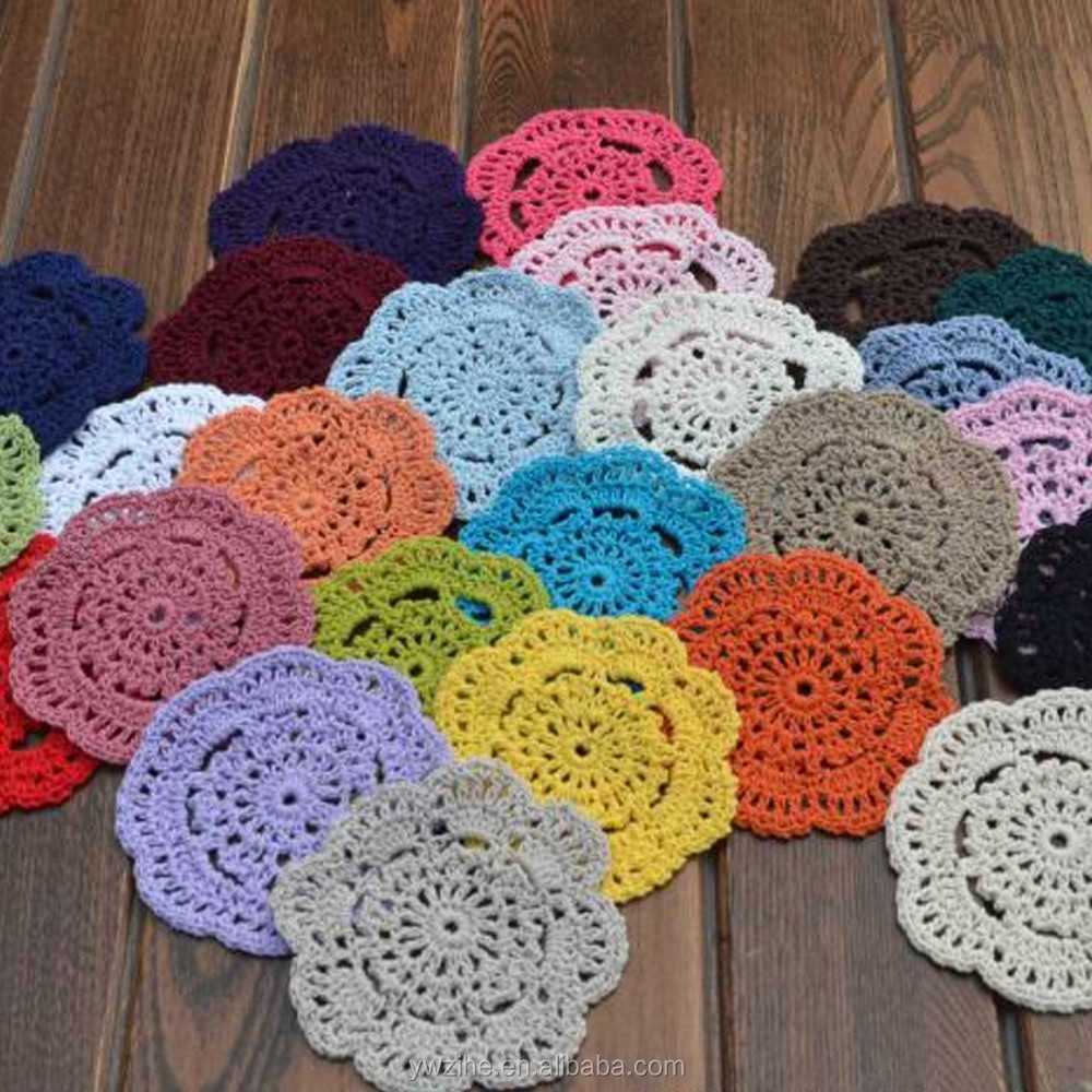 50pcs/Pack Lace Doilies Flower Coasters 100% Cotton Hand Made Crochet Round Table Mat Crochet Coasters Doilies Cup Pad Props