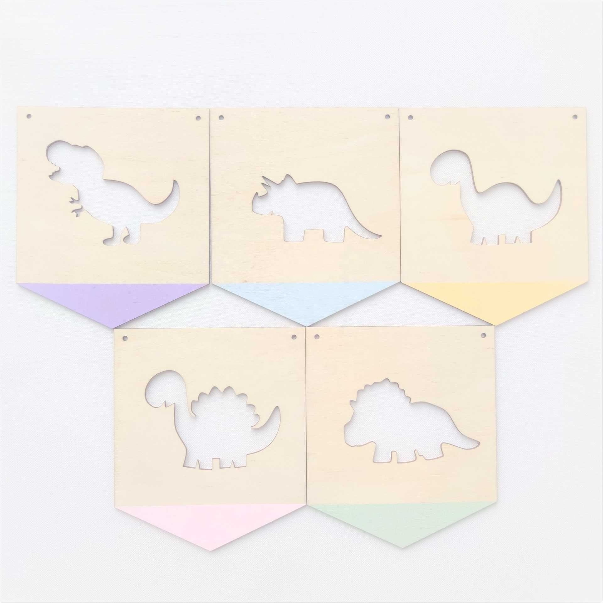 INS Scandinavian Style Children's Room Dinosaur Wooden Pieces Hanging Wall Decorations Theme Party Decorations Shooting Props