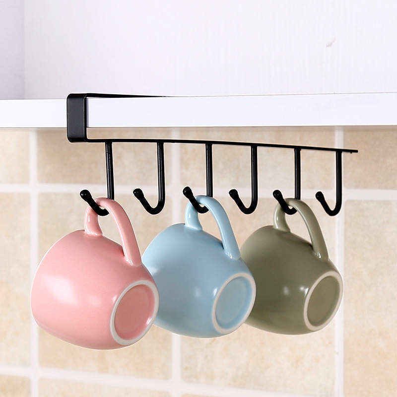 Kitchen Iron Non-marking Nail-free Hooks Cabinet  Multifunctional Closet Row Hooks Behind The Door Organizing Shelf