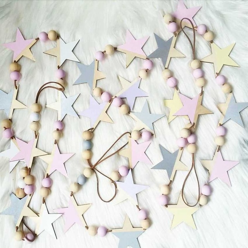 INS Scandinavian Style Wooden Star Banner Hanging Curtains Little Girl Baby Beaded Curtains Wall Decoration Hanging Curtains