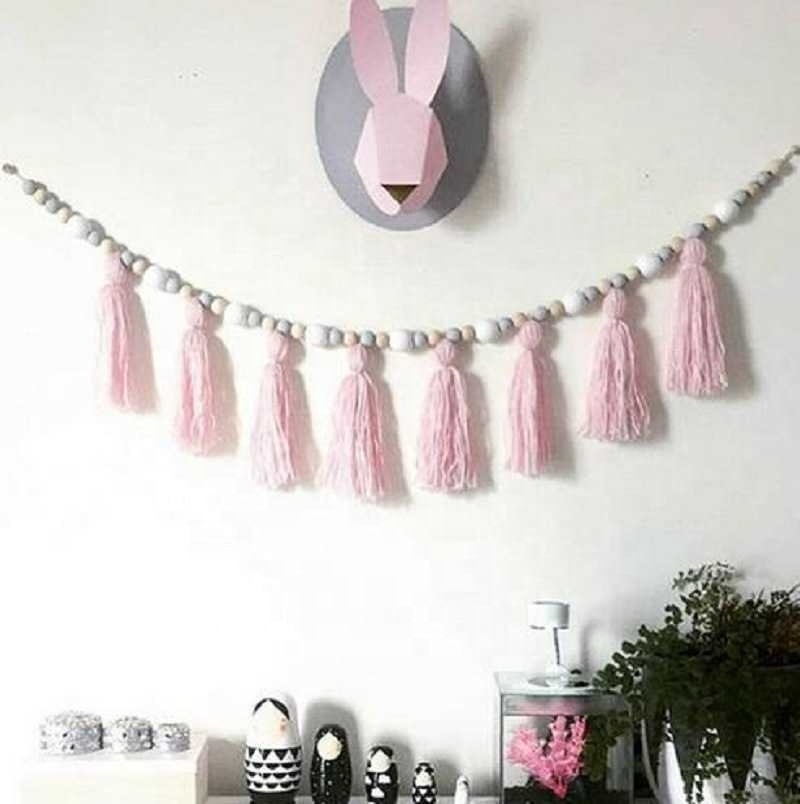 INS Scandinavian Style Wooden Macaron Wooden Beads Tassels Little Girl Baby Room Wall Decorations Hanging Curtains Extension