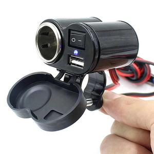 12V Car Motorcycle Bike Waterproof Cigarette Lighter USB Power Charging Socket 1 Pc