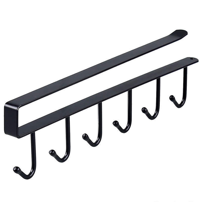 Kitchen Iron Non-marking Nail-free Hooks Cabinet  Multifunctional Closet Row Hooks Behind The Door Organizing Shelf