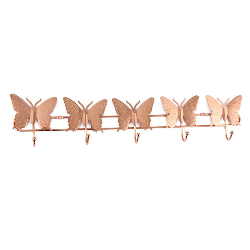 Colorful Butterfly 5 Hooks Iron Wall Clothes Hooks Single Row Durable Hardware Clothes Hooks Bathroom Hangings Customizable