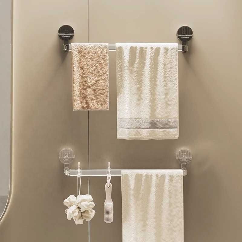 Suction Cup Towel Rack Bathroom No-Punch Bathroom Shelf Wall Mounted Towel Hanging Bar Hook Bath Towel Storage Shelf