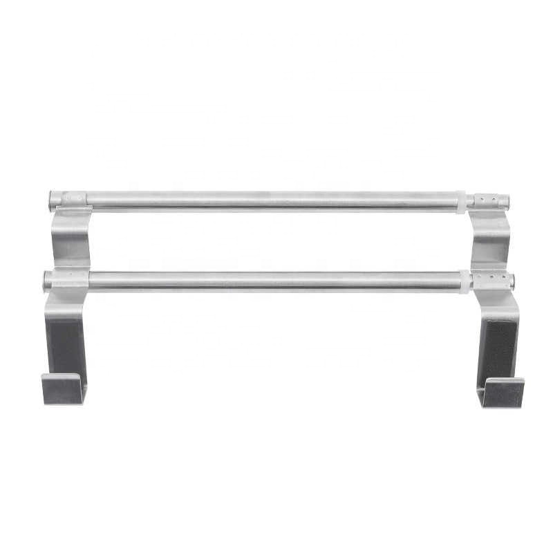 Double-layer Double Rod Retractable Towel Rack Stainless Steel Cabinet Door Rack Shelves No Punch Bathroom Hanging Racks