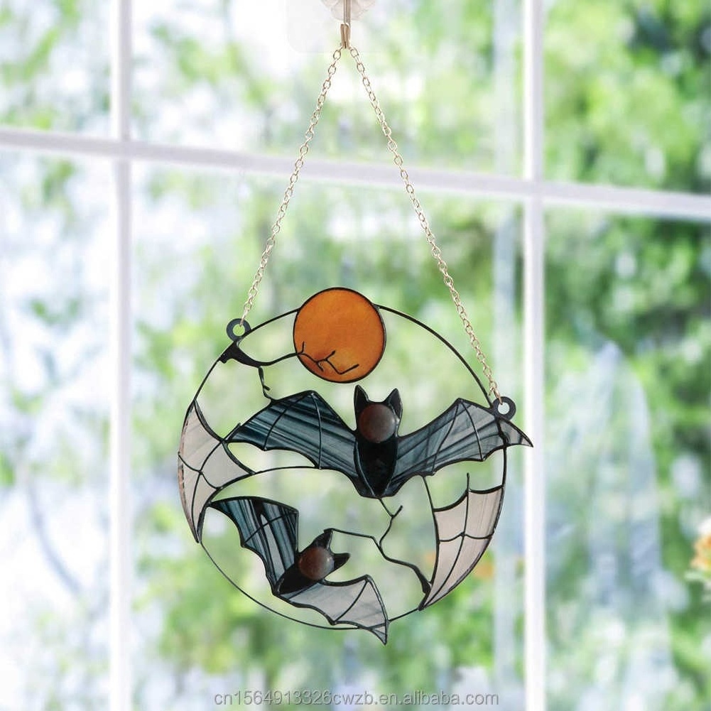 Halloween Bat Moon Decoration Pendant Indoor Balcony Wall Window Hanging Crafts Pendant