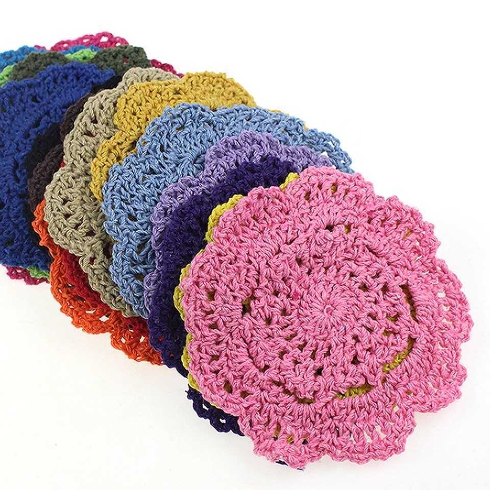 50pcs/Pack Lace Doilies Flower Coasters 100% Cotton Hand Made Crochet Round Table Mat Crochet Coasters Doilies Cup Pad Props