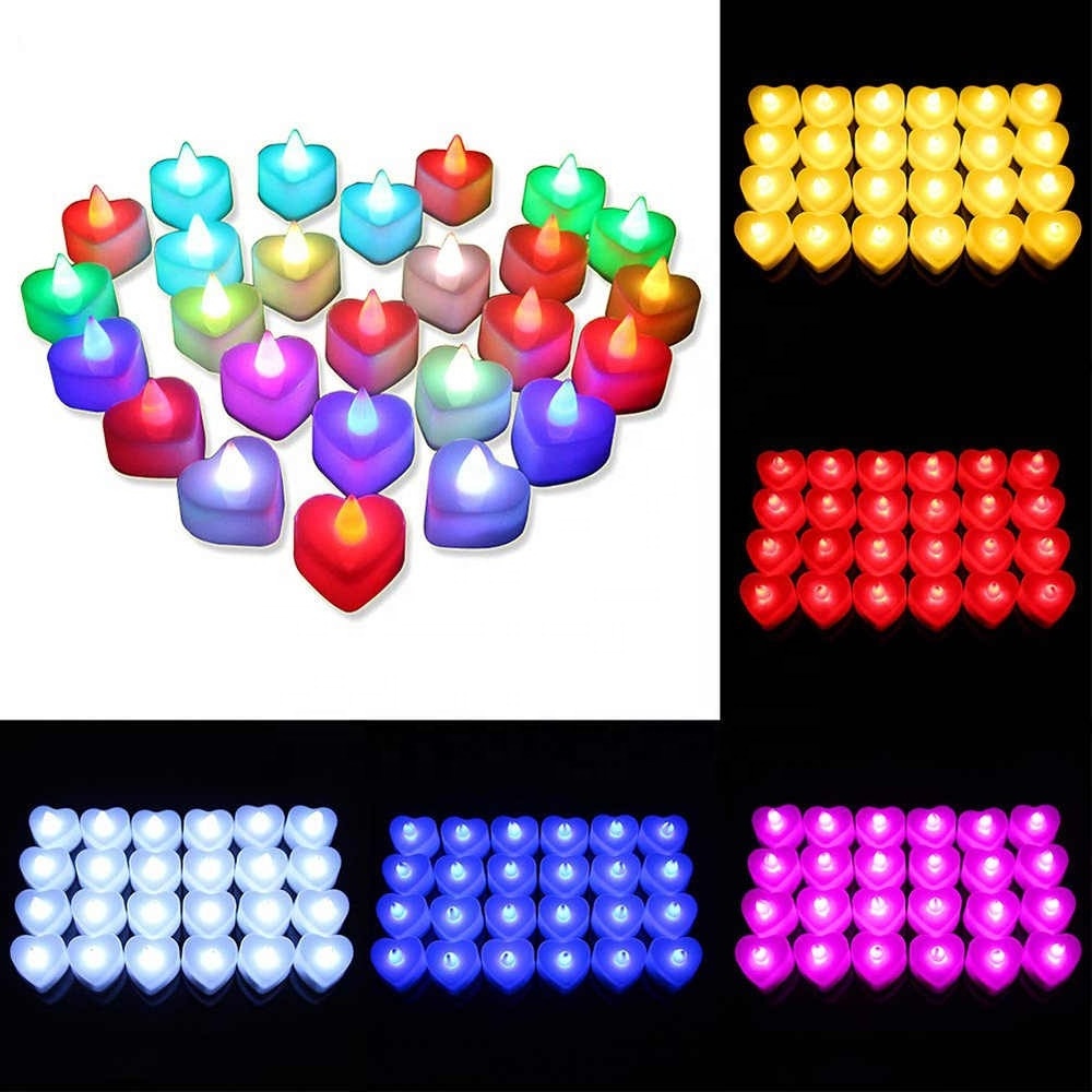 24pcs Romantic LED Tea Light Love Heart Shaped Flickering Electronic Candle Night Light For Wedding Party Valentine Decoration