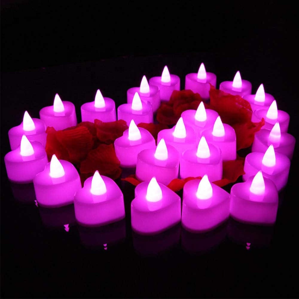 24pcs Romantic LED Tea Light Love Heart Shaped Flickering Electronic Candle Night Light For Wedding Party Valentine Decoration