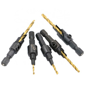 5pcs HSS Countersink Drill Bit Set Quick Change 1/4" Hex Shank Trim Screw #5 #6 #8 #10 #12 Counter Bore Screw Woodworking Tools