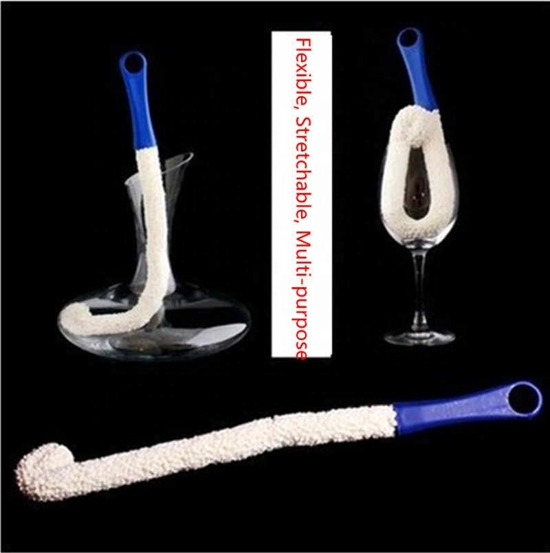 Creative Cleaning Brush Long Neck Bendable Foam Tipped Goblet Glass Decanter Stemware Cup Washing Brush For Red Wine Cup Glasses