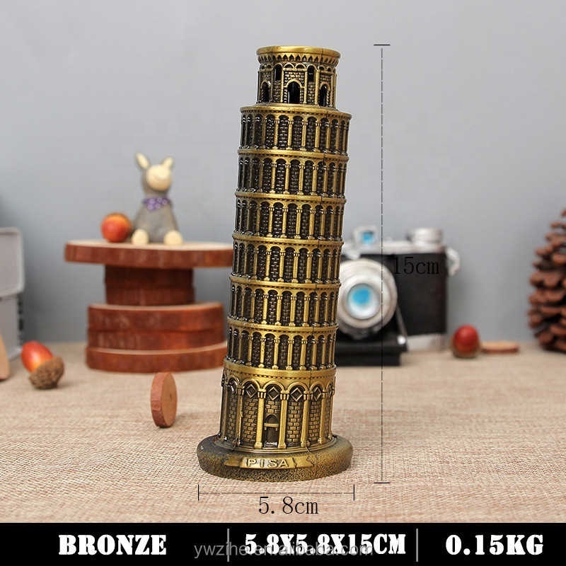 Handmade Household Decoration Figurine Retro Leaning Tower Of Pisa Model Metal Crafts Office Ornaments Gifts Auspicious Tower