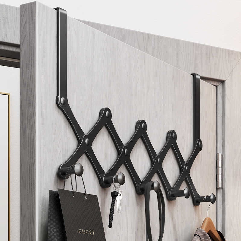 Cross Border Stainless Steel Retractable Door Rear Hook Bathroom Black Hook Bedroom Storage Rack Retractable Row Hooks