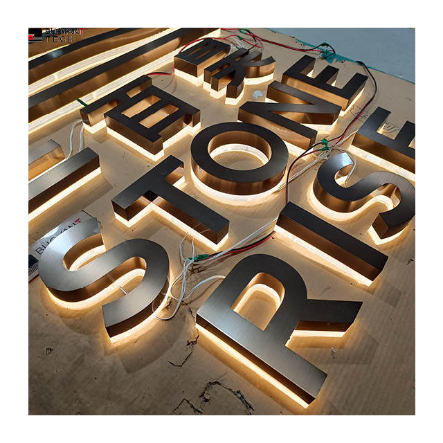 Custom Gold 3d logo led channel letters sign outdoor led light 3d letter shop store front signs Backlit Company business Signage