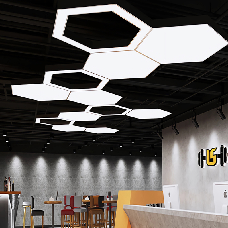 Creative and personalized hexagonal shaped chandelier LED honeycomb combination office cafe gym supermarket commercial light