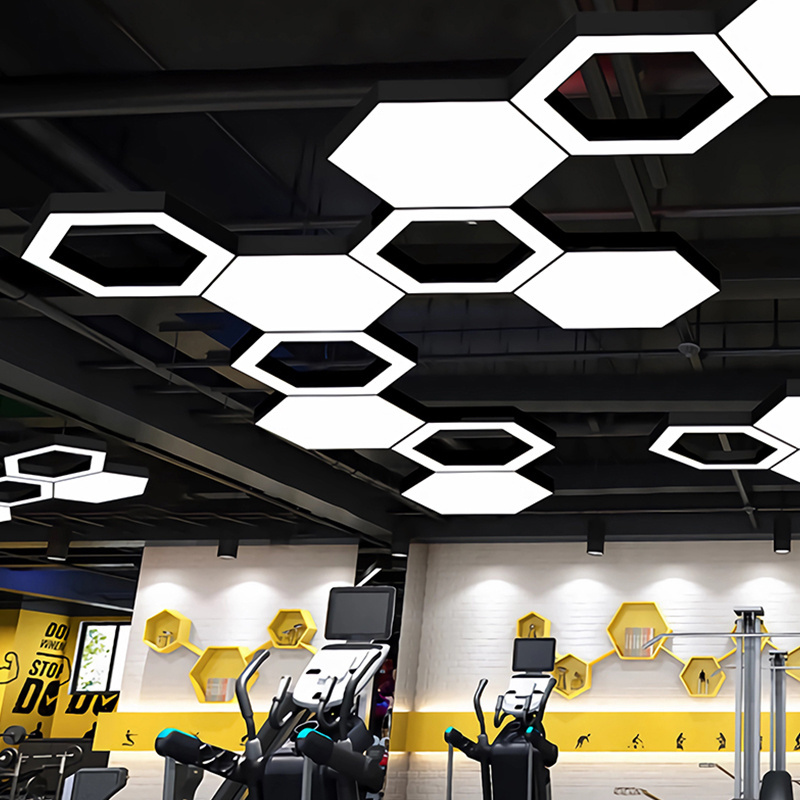 Creative and personalized hexagonal shaped chandelier LED honeycomb combination office cafe gym supermarket commercial light