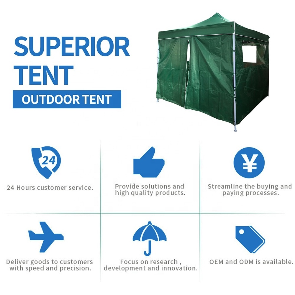 Promotional cheap and high quality 3x3m green collapsible trade show tent with walls for outdoor activities